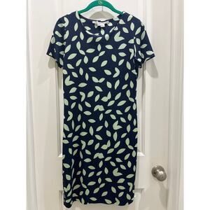 Diane Von Furstenberg Reina Silk Blue Green Leaf Print Boat Neck Mini Dress Sz 6